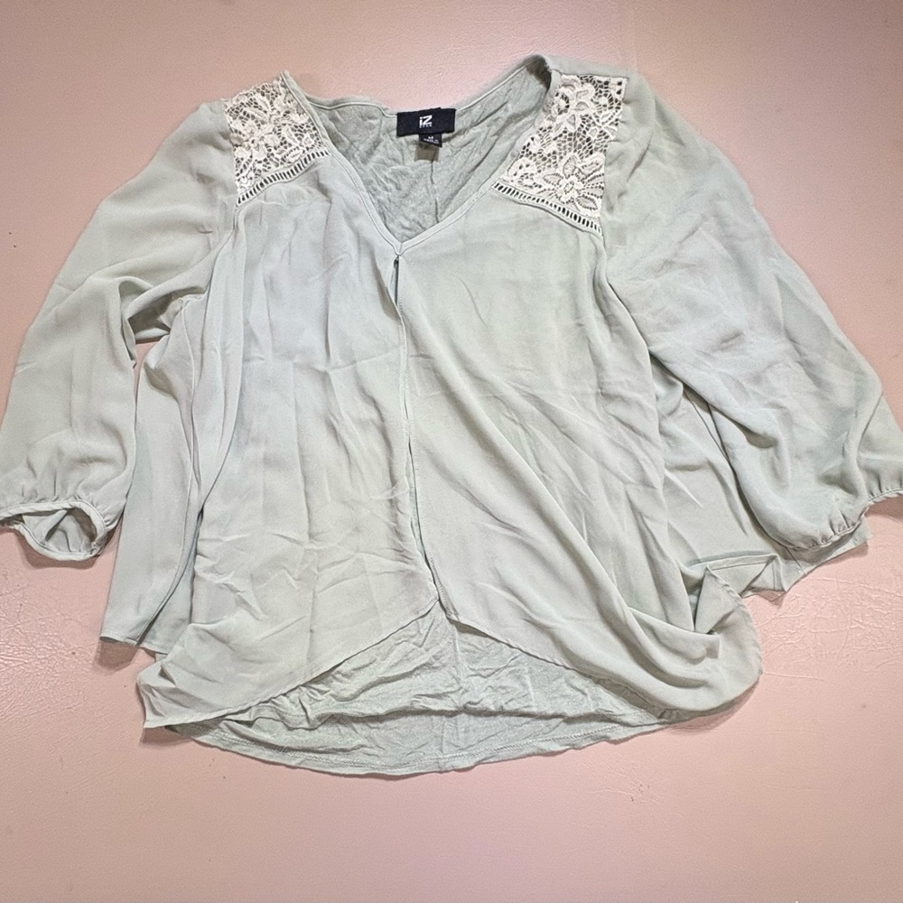 Iz Byer Mint Blouse with Lace Detail